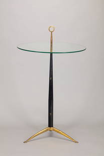Manifattura Italiana - Coffee table, 1950 ca.: h 70 x diam 41 cm lacquered and polished brass structure and glass top
