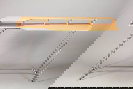 Barber & Osgerby - Loop, 1998: h 82 x 140 x 69 cm birch plywood writing deskManufactured by Cappellini, Italy