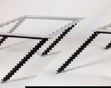 Luigi Caccia Dominioni - T10, 1960 ca.: coffee table in painted steel and glass top.Manufactured by AzucenaDefects on glass top LITERATURERepertorio 1950-1980;