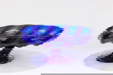 Vittorio Zecchin (1878-1947) - Centerpiece, 1920 ca.: h 14 x diam max 33 cm in blue blown glass.Manufactured by M.V.M. Cappellin Murano