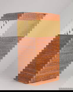 Gabriella Crespi (Milano 1922-2017) - Paper thrower, 1970 ca.: h 40 x 20 x 15 cm in rattan, plastic material and patinated brassProduced by Gabriella Crespi, Italysignature engraved on metal