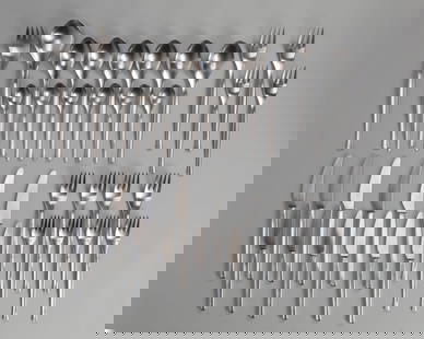 Roberto Sambonet - Set, 1960 ca.: different sizes consisting of six serving knives, six fruit knives, six spoons, six teaspoons, six forks, metalengraved mark on metal