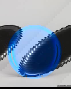 Afra e Tobia Scarpa - Plate, 1980 ca.: diam 20,3 cm polished enamelled aluminium and coloured blue.Manufacturer San Lorenzo, ItalyManufacturer's stamp on the back