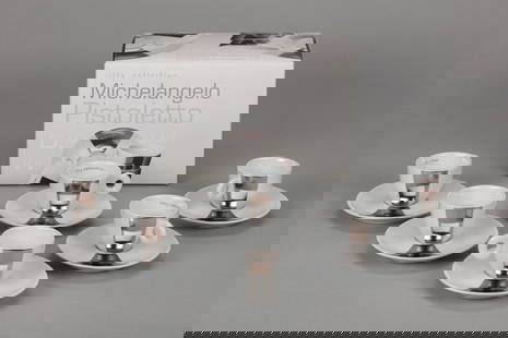 Michelangelo Pistoletto (Biella 1933) - Set, 2002: different sizes composed by six cups and six saucers in painted porcelain, original packageManufacture Illy Collection - Artists cupsmark under base