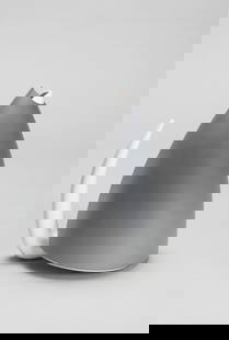 Philippe Starck (1949) - Ti Tang, 1991: h 21 x diam 16 cm white porcelain teapot and aluminum screen, steel filterManufactured by Alessimanufacturer's signature silkscreened on the base