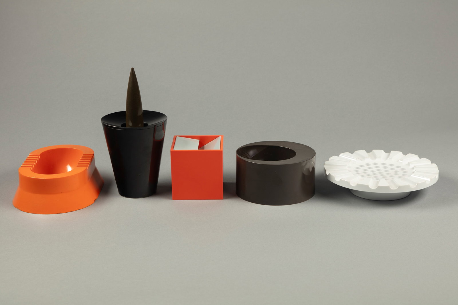 Sergio Asti - Anna Castelli Ferrieri - Enzo Mari - Bruno Munari - Philippe Starck (Milano 1907-1998,: different sizes composed by ‘Leonardo Da Vinci’;‘4638’ Production Kartell;‘Borneo’ Production Danese;‘Cubo’ Production Danese;‘Joe Cactus’ Production Alessidifferent materials