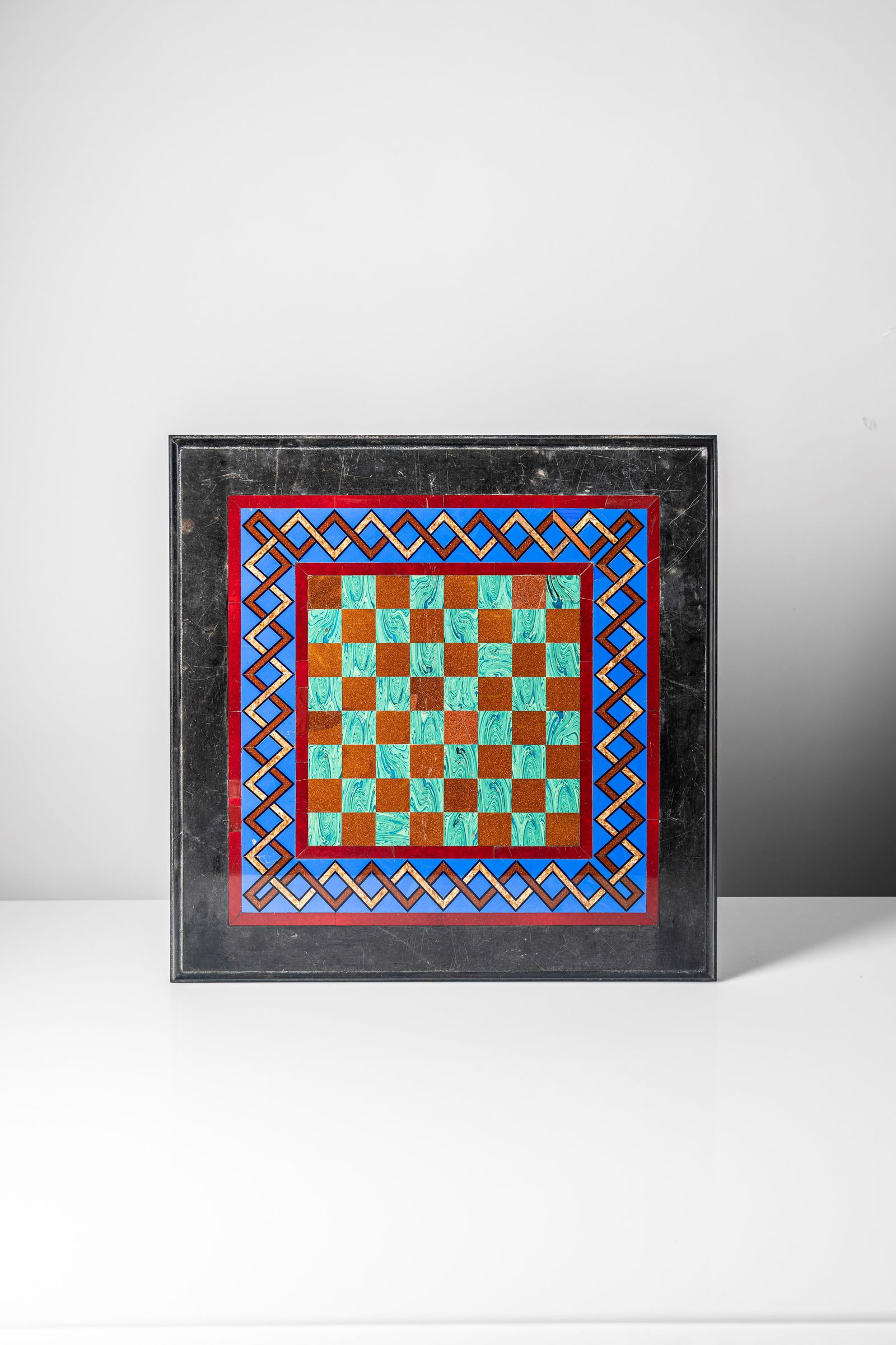 Pietro Bigaglia - Rare checkerboard , 1850 circa: 3,3 x 51,4 x 51,4 cm Rare checkerboard on a slate base with glass paste inlays imitating hard stone, malachite, marble, carnelian, lapis and avventurinadesigned in 1850 circaglass paste, slateMurano m
