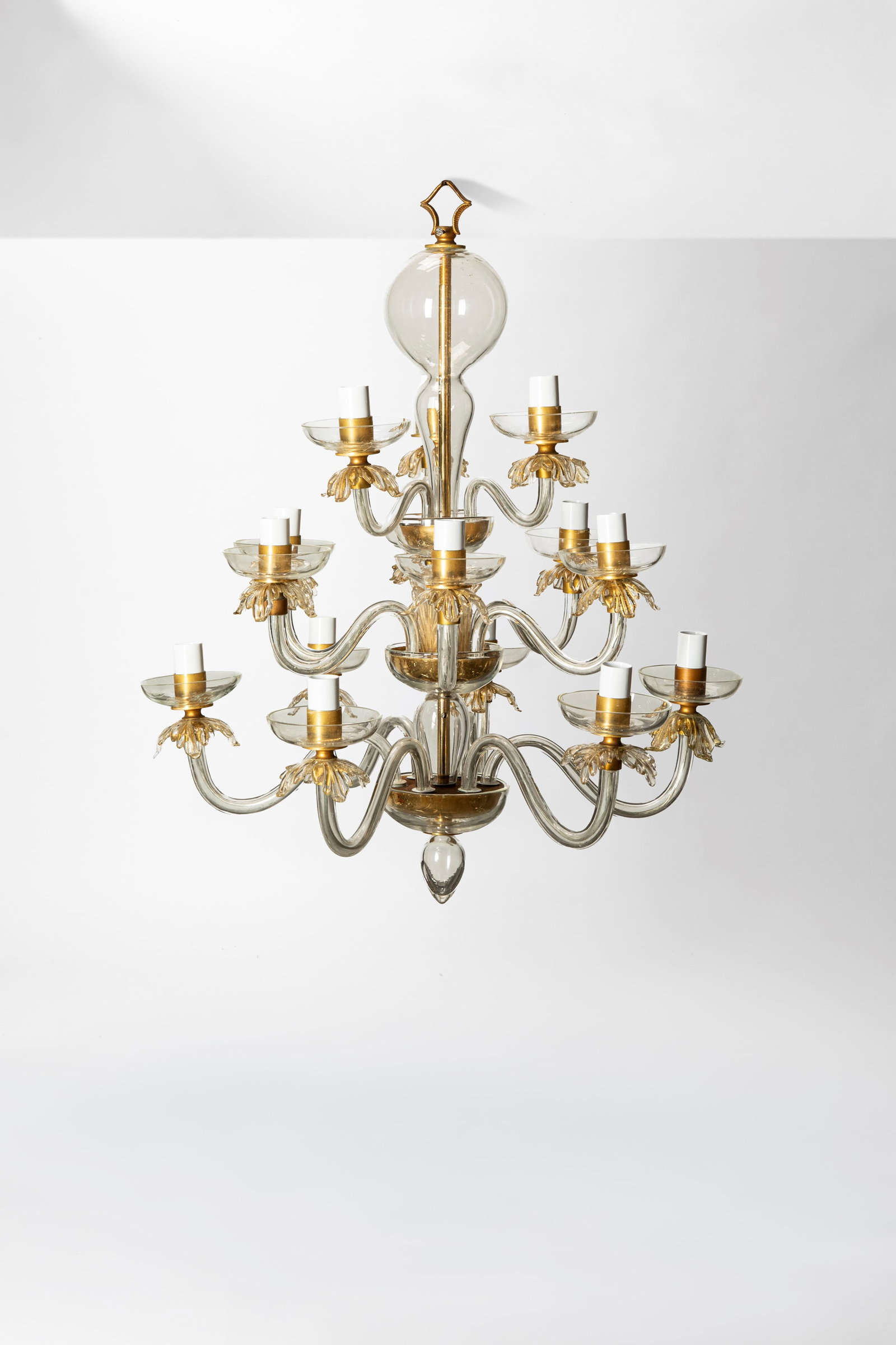 Seguso vetri d'arte - Chandelier, 1940 circa: h 65 x 70 cm designed in 1940 circaglass, brass, aluminium, gold leafSeguso Vetri D'Arte edition, Murano, Italy PROVENANCE Private collection, Venice, Italy Finarte does not guarantee electrical