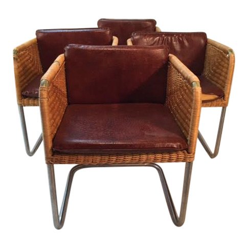 4 Harvey Probber Cantilevered Chrome & Wicker Chairs (1 of 8)