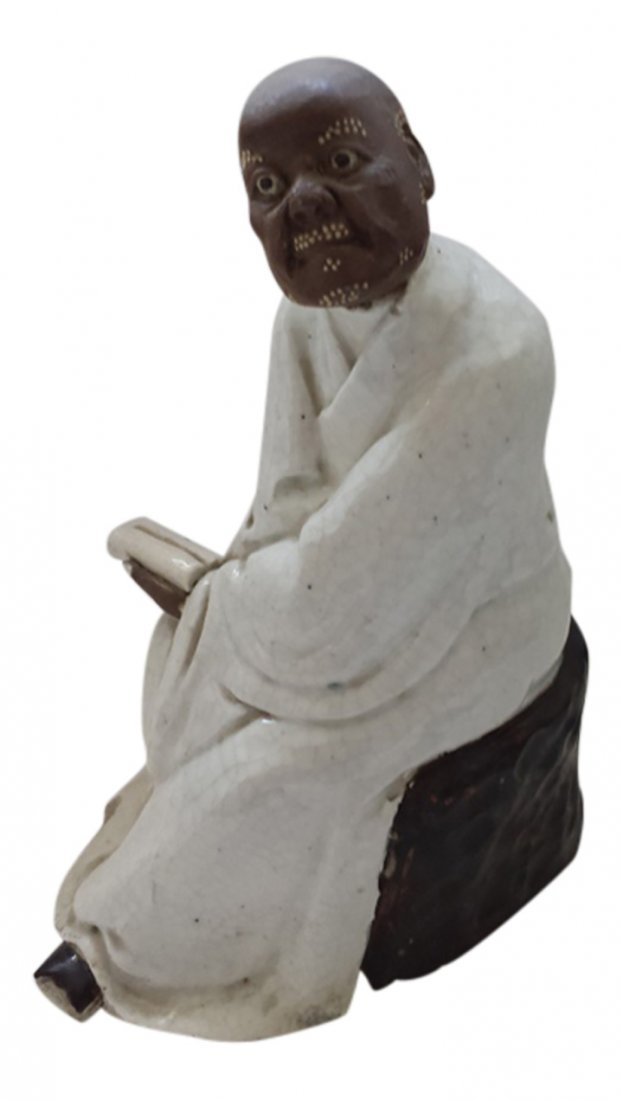 Shiwan Ceramic Figure of a Seated White Robed Lohan (1 of 8)