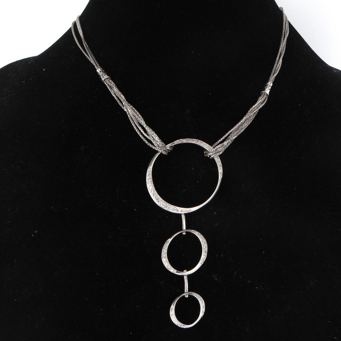 14 K White Gold Diamond 3 Tier Circle Drop Necklace (1 of 5)