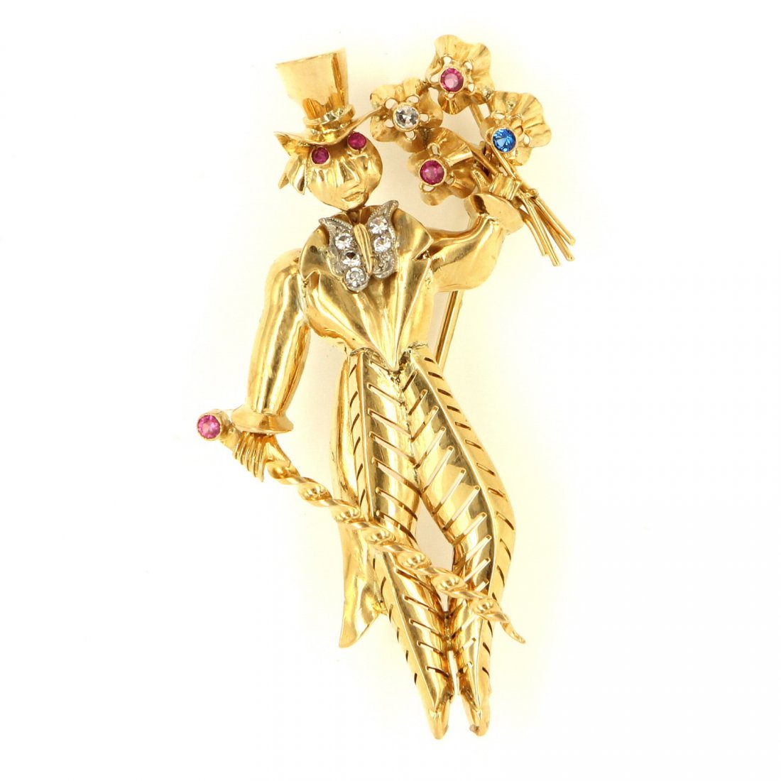 14 K Yellow Gold Synthetic Stone Novelty Figure Brooch (1 of 4)