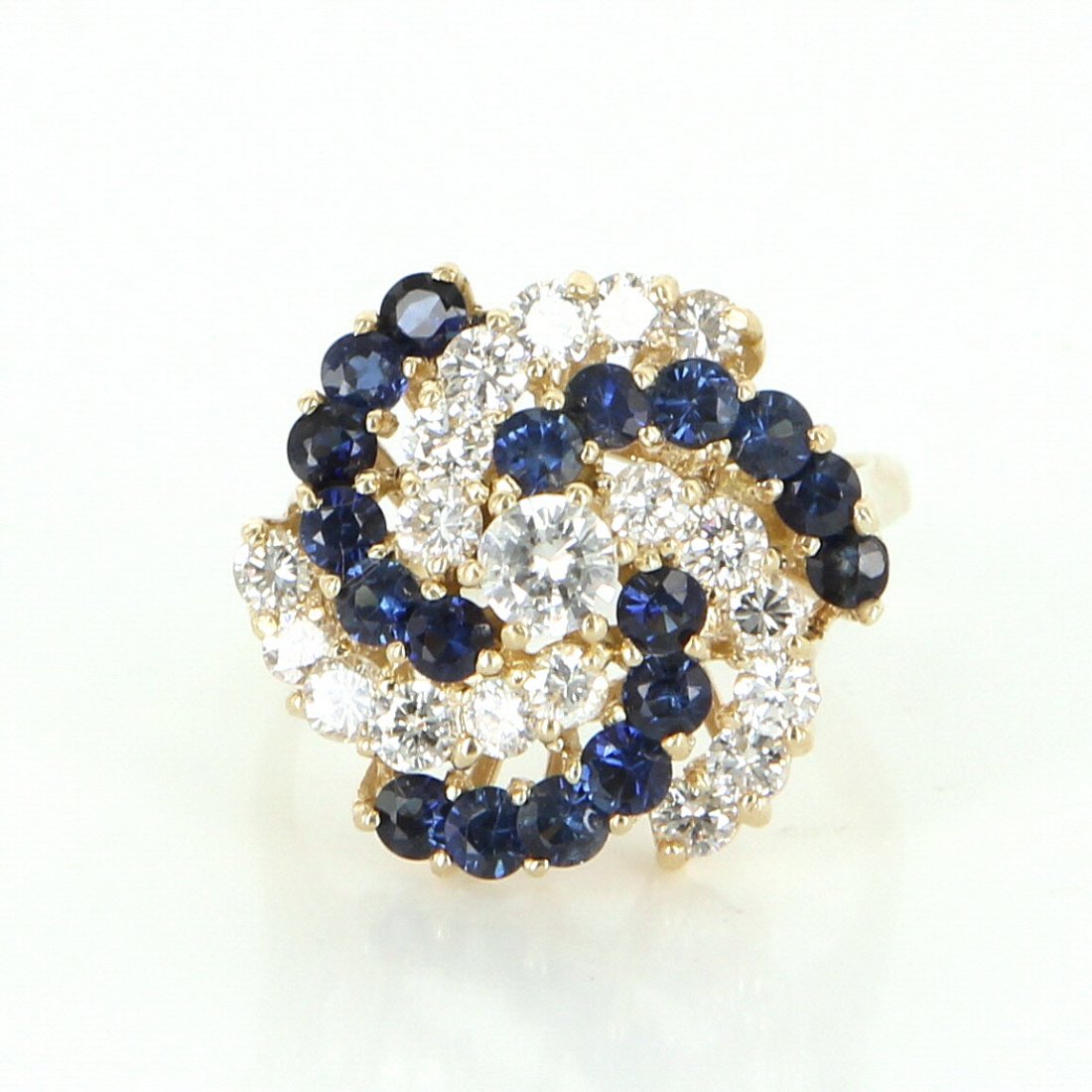 Sapphire Diamond Dome Swirl Cocktail Ring 14k Gold (1 of 7)