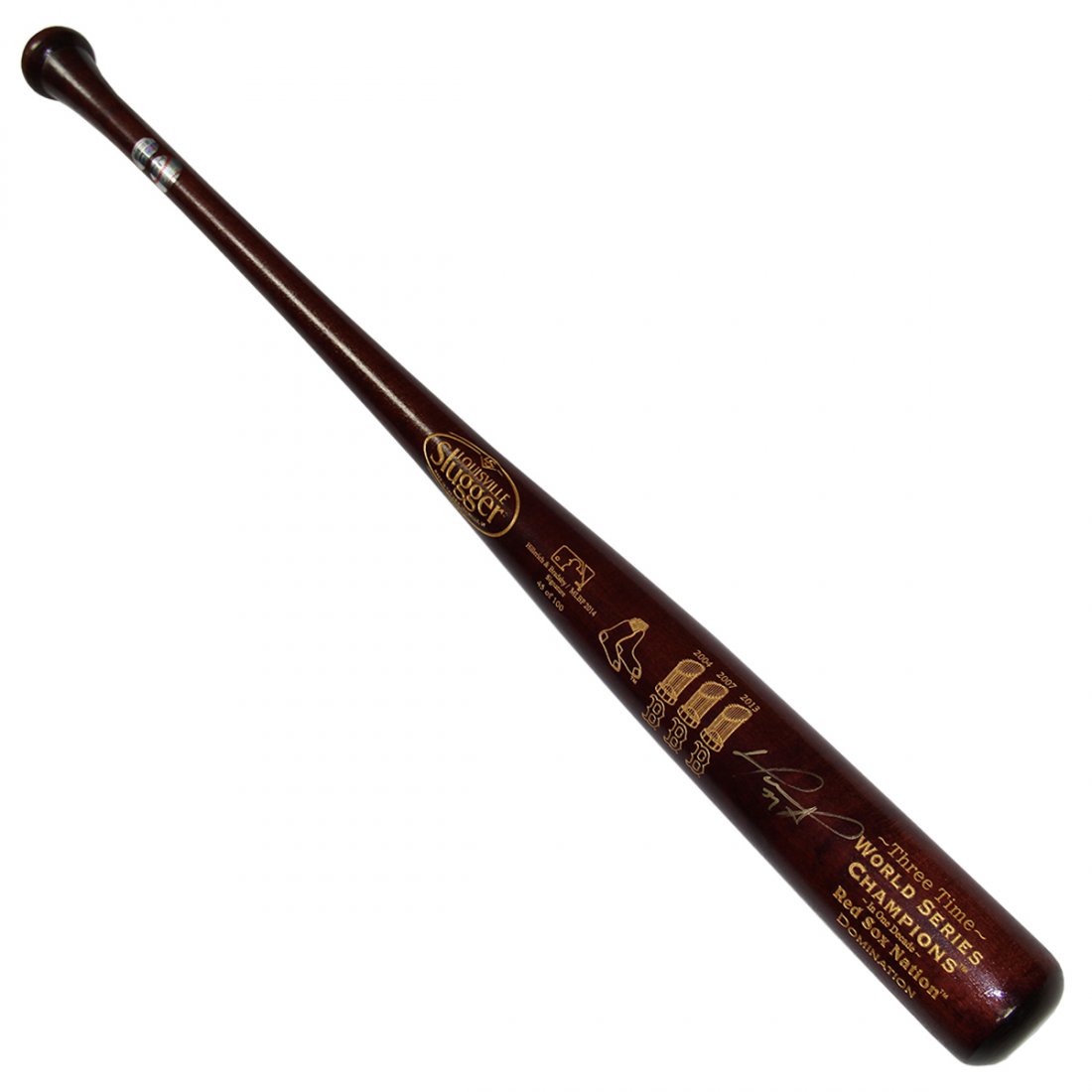 David Ortiz Signed 3-Times World Series Hornsby Bat (1 of 1)