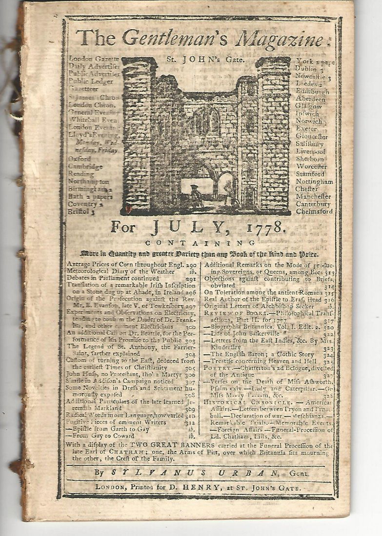 1778 Gentleman's Magazine Revolutionary war (1 of 1)