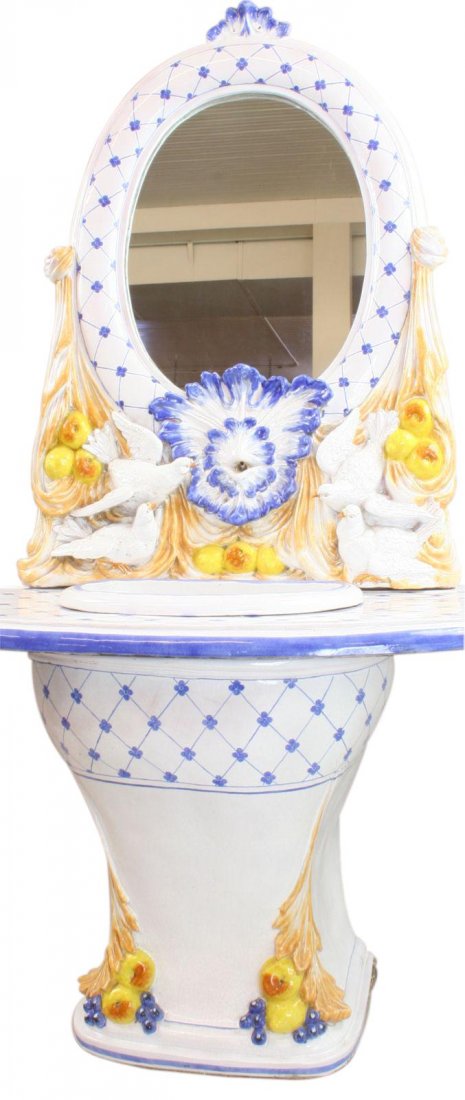 Majolica Deruta Fountain Pedestal: Product Details Item #: P-5-0 Dimensions (inches): 77H x 45W x 24.50D Comment: This beautiful, hand crafted and painted Italian Majolica fountain is the ultimate accent piece for your