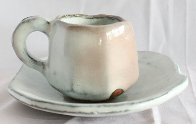 Kaneta Masanao Hagi Ware Coffee Cup and Saucer with (1 of 1)
