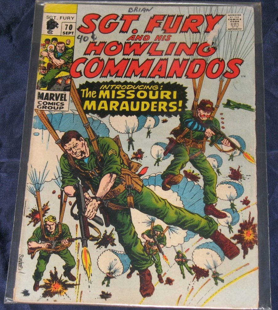 Sgt. Fury #70: 1st Appearance of Missouri Marauders, .12 crossed out and .40, also a name (Brian) written on cover in marker