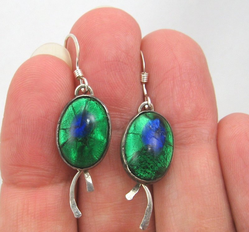 Peacock Glass Earrings in Sterling Silver (1 of 5)