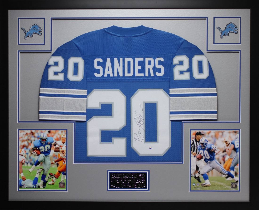 Barry Sanders Autographed and Framed Blue Lions Jersey (1 of 1)