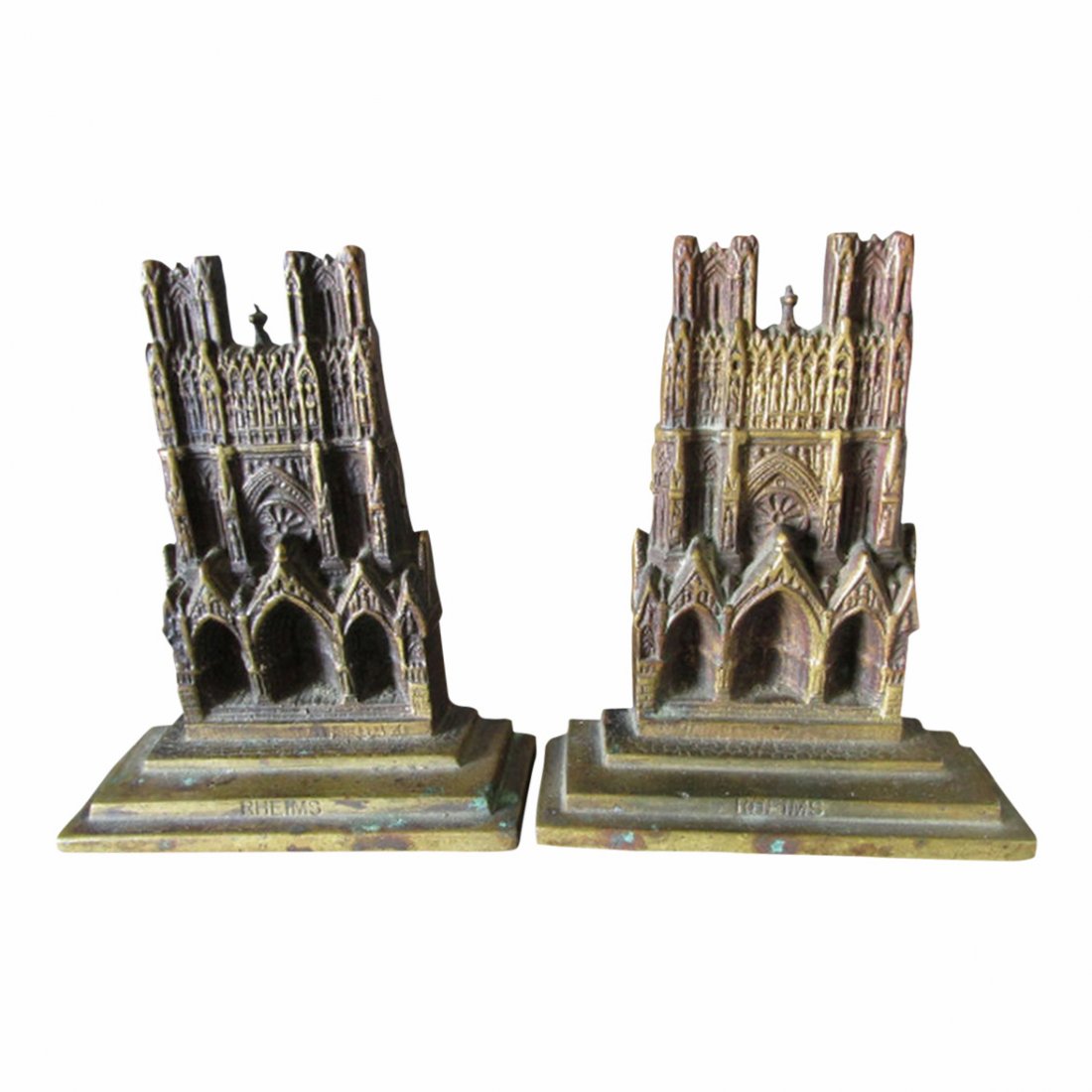 Antique Miniature Building Bookends, Notre Dame Rheims (1 of 4)