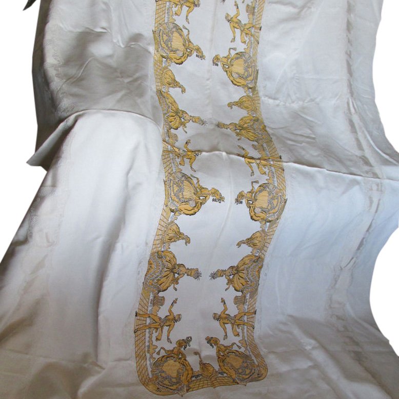 c1920s Art Deco Banquet Size Linen Tablecloth with (1 of 9)