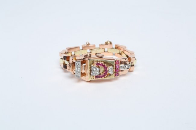 1940s Pink, Green, & White Gold Bulova Cocktail Watch (1 of 6)