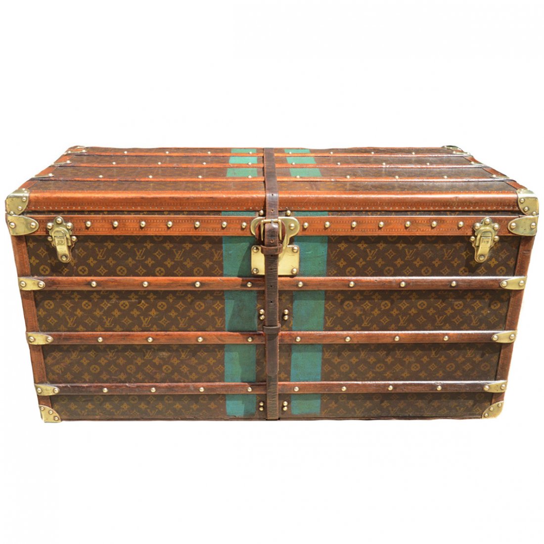 ANTIQUE LOUIS VUITTON Monogram Green Stripe Trunk with (1 of 10)
