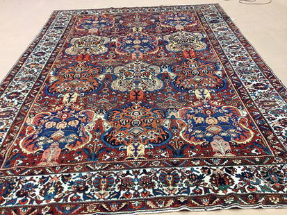 Persian Baktiari Carpet: Persian Baktiari Carpet with a garden design, Size 16-1x12-0 Ft. Excellent condition cindition, circa 1920 Please note that this lot has a reserve.