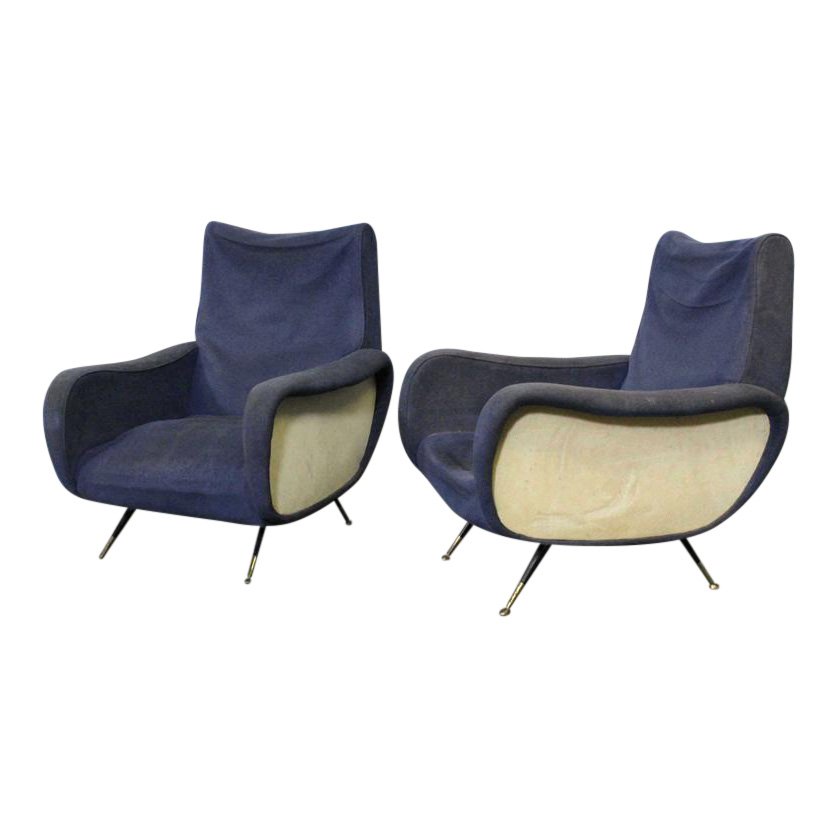 Italian Zanuso style dark blue Lounge Chair (1 of 8)