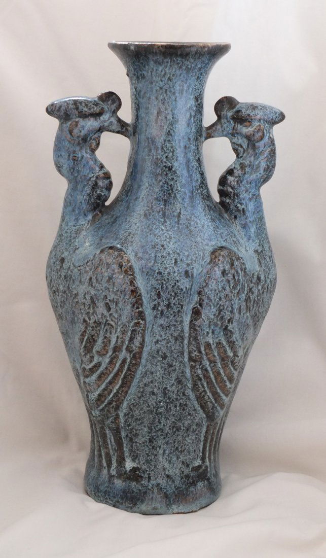 Shiwan Ceramic Blue Glazed Vase of Double Headed (1 of 8)