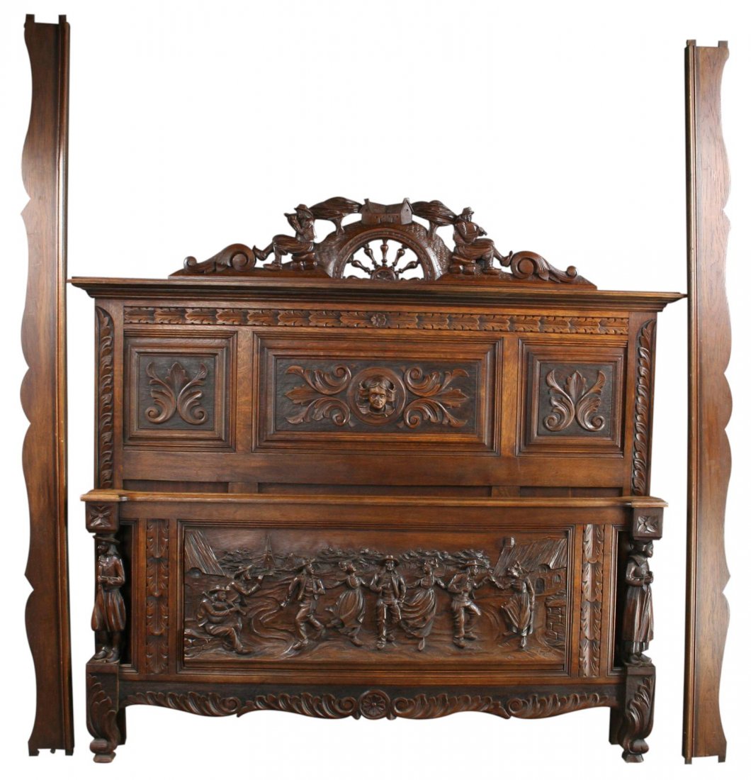 1930 French Bed, Full-Sized Brittany Style, Carved: Antique and Vintage French Bed Product Details: Dimensions (inches): Siderail (Qty 2) 74.75L You’ll dream of rejoicing in the French countryside in this fabulous French Brittany style full-size Bed!