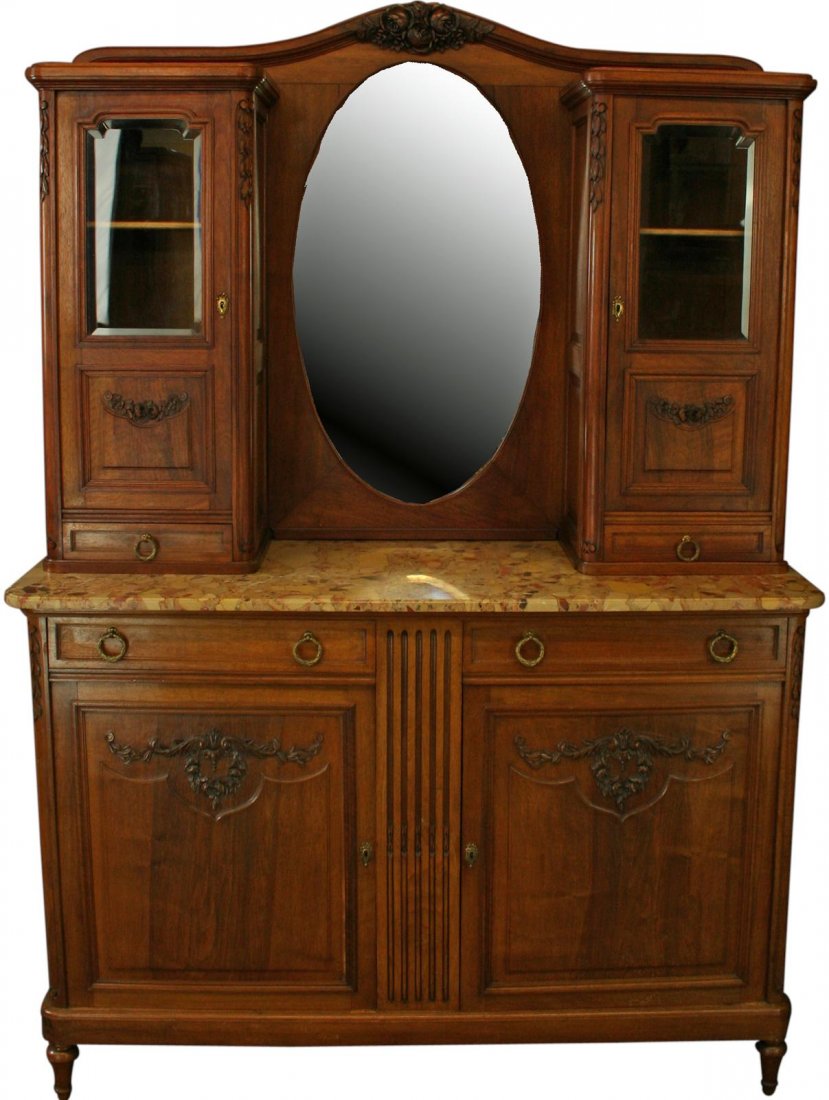 Antique French Buffet/Server, Walnut, Beveled Glass, (1 of 10)