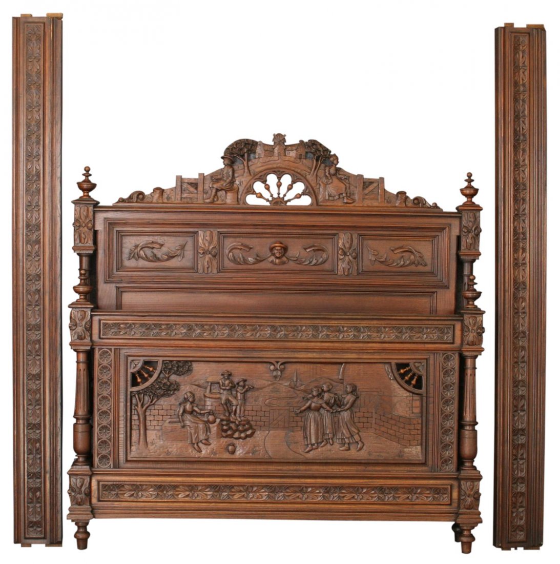 1880 French Antique Bed, Brittany Style Chestnut,: Antique and Vintage French Bed Product Details: Dimensions (inches): 58H x 57.25W x 7D Headboard 58H x 57.25W x 3.50D ; Footboard 39.50H x 57.25W x 3.50D ; Siderail (Qty 2) 72.75L ; Inside Dimensions