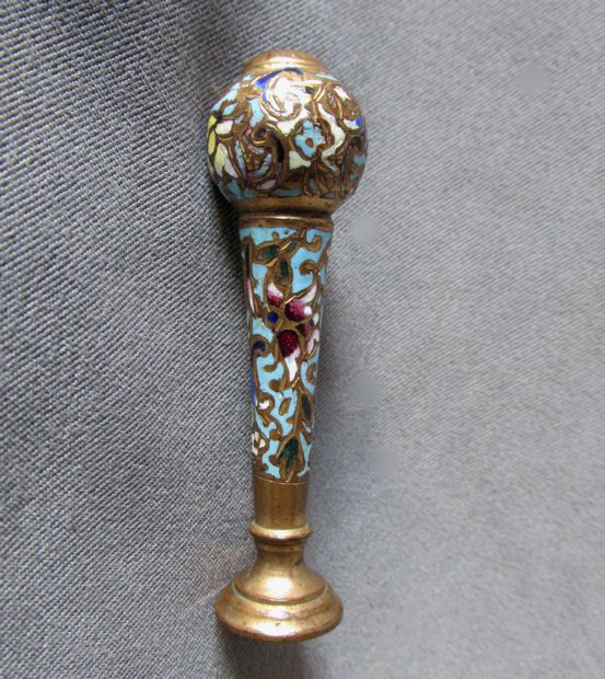 Lovely French Bronze Champlevé Enamel Wax Letter Seal (1 of 5)