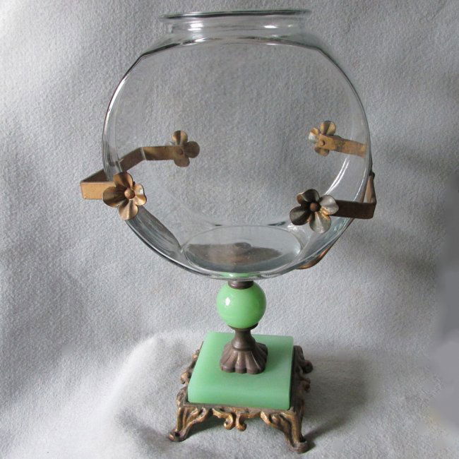 Antique Art Deco Jadeite Glass Fish Bowl, Aquarium