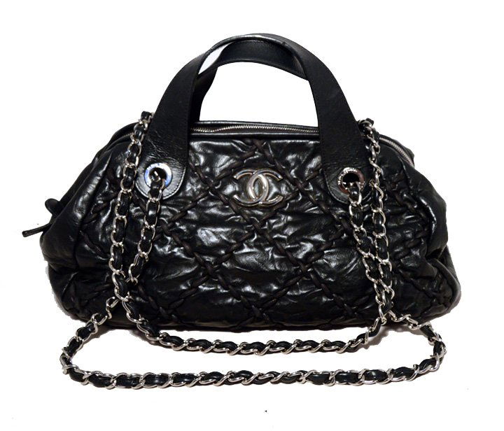 Chanel Black Leather Topstitch Shoulder Bag Tote (1 of 8)