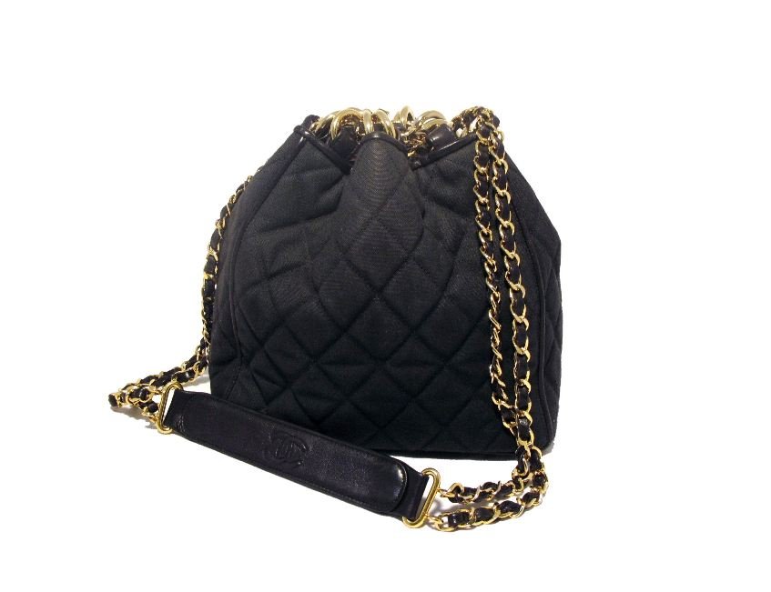 Chanel Vintage Black Quilted Canvas Bucket Shoulder Bag (1 of 9)