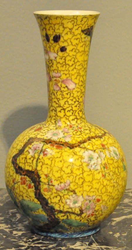 French Porcelain Yellow Vase Signed by Theodore Deck: French porcelain vase by Theodore Deck. Signed Th. Deck. 9.5" high