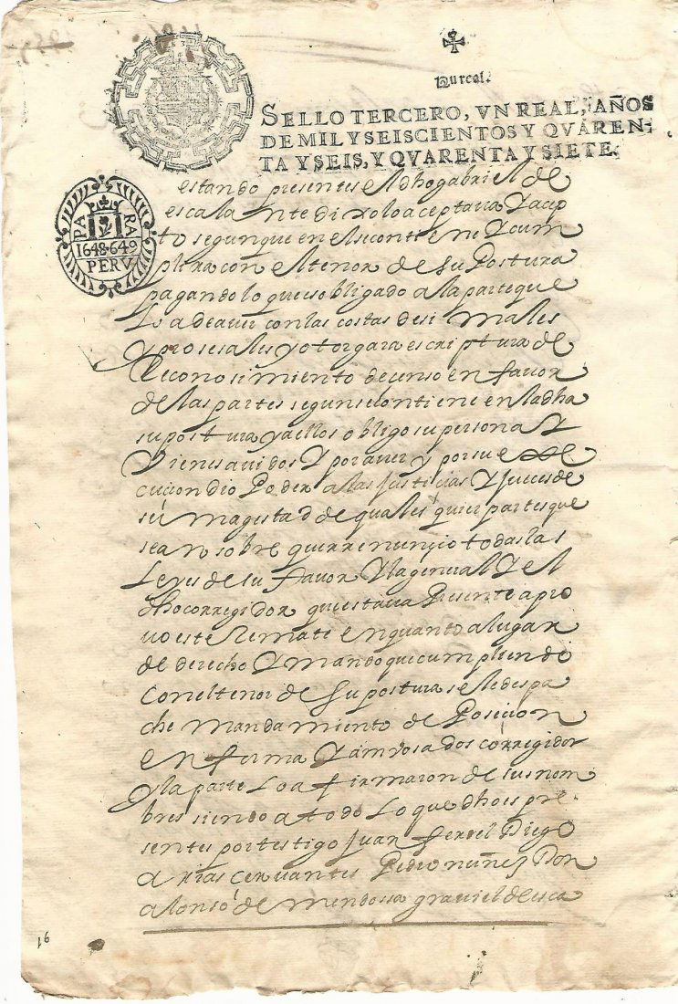 1649 Manuscript Colonial Peru w/ rare Stamp (1 of 1)