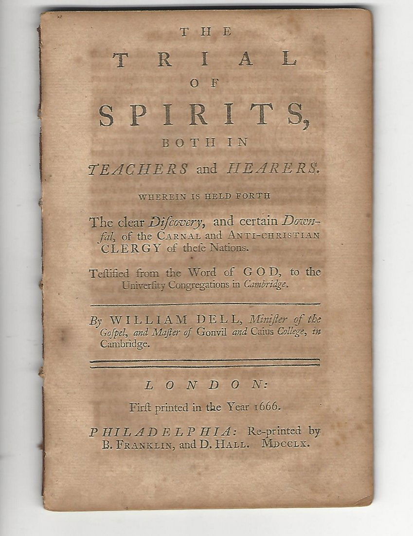 1760 Benjamin Franklin Printing Trial of the Spirit (1 of 1)