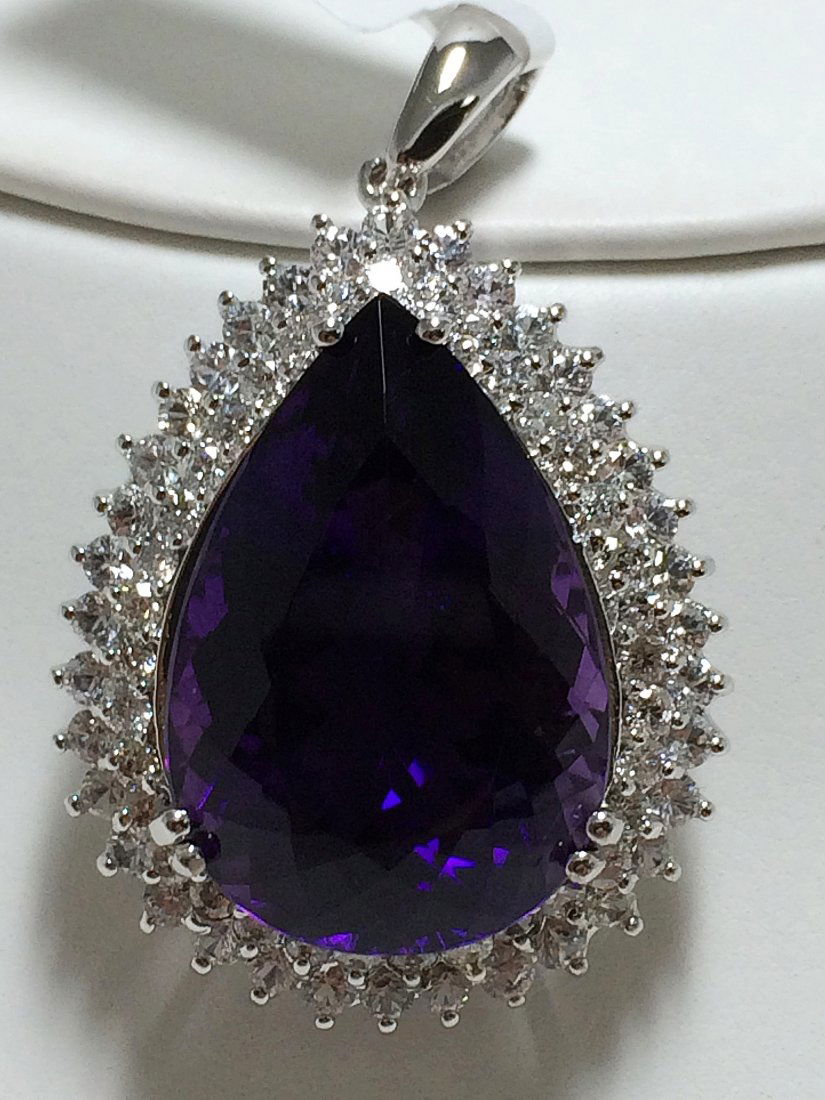 14k WHITE GOLD with natural AMETHYST PENDANT WITH (1 of 2)
