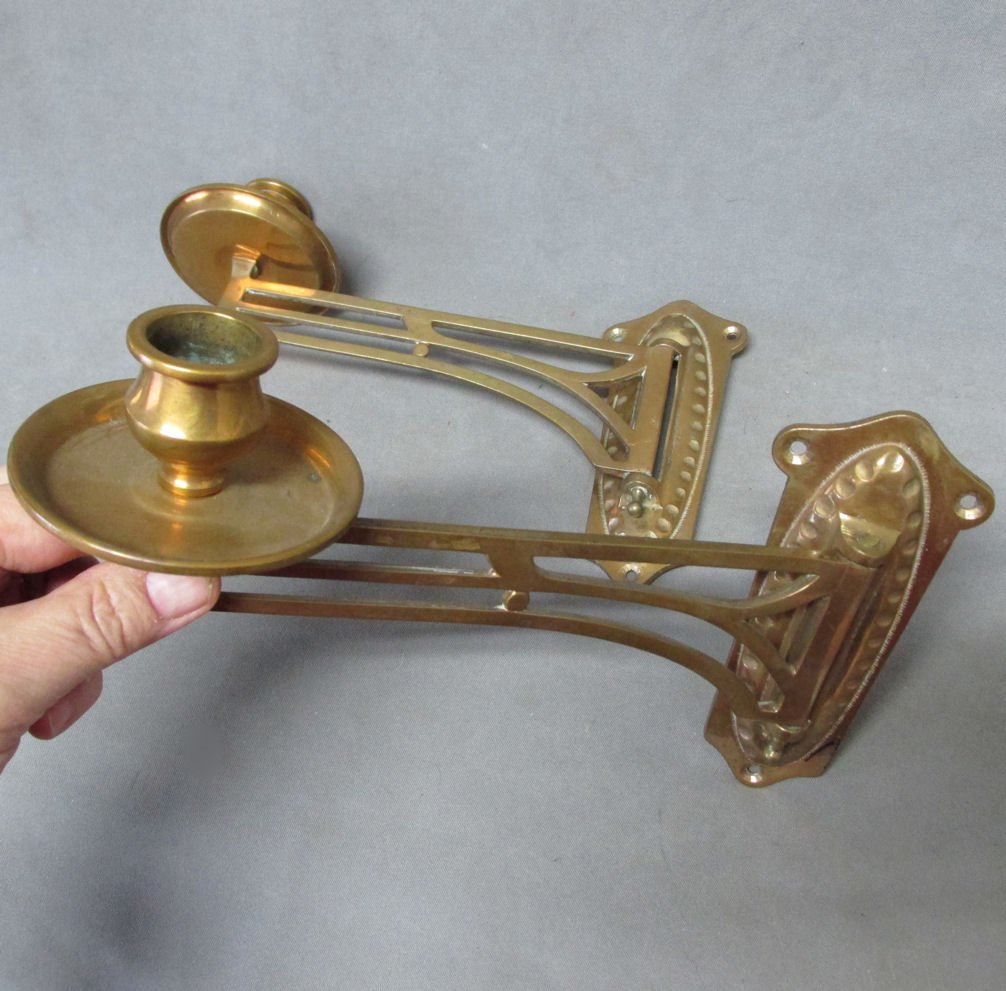 Pair Art Nouveau Bronze Candle Sconces, Wall (1 of 5)