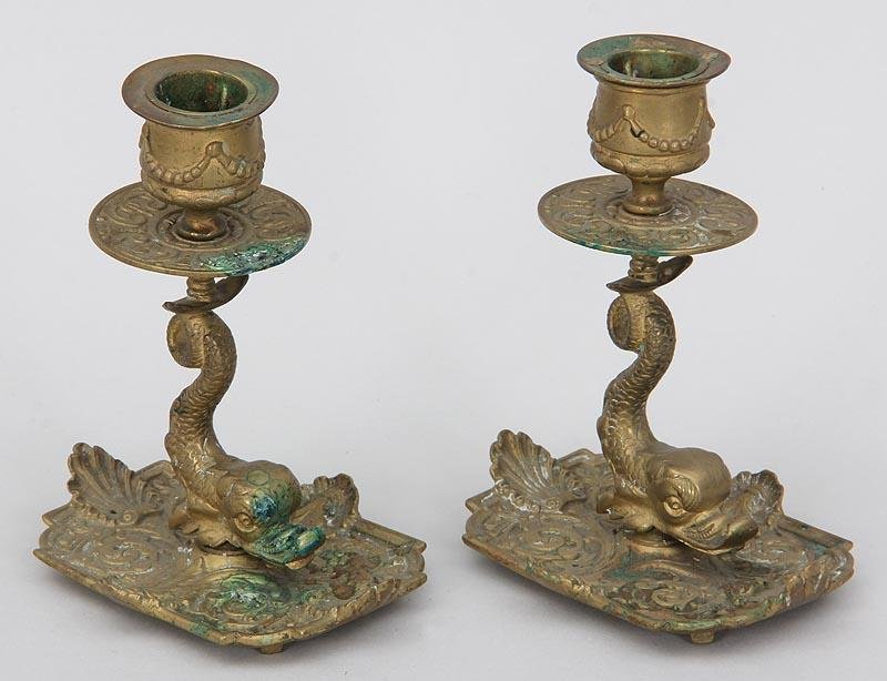 Pair c1881 Victorian Aesthetic Dolphin English Brass Ca (1 of 3)