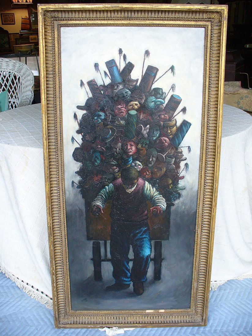 Oil on board by Mario Russo, "Il Venditore di Maschere" (1 of 4)