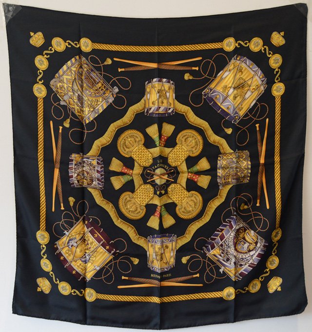 Hermes Silk Les Tambours Scarf In Black (1 of 7)