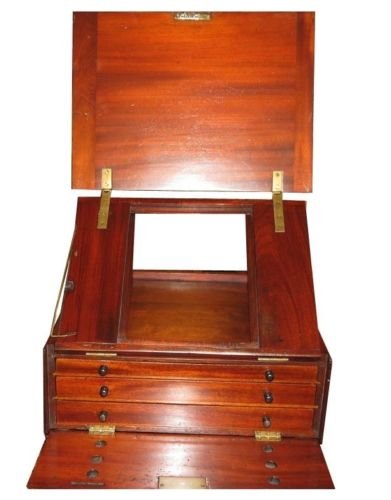 Unusual Antique Cherry Wood Art Work Box w Photograph (1 of 6)