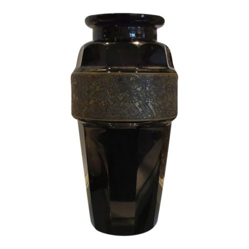 Big Antique Moser Gilded Amethyst Cameo Glass Tall Vase (1 of 2)