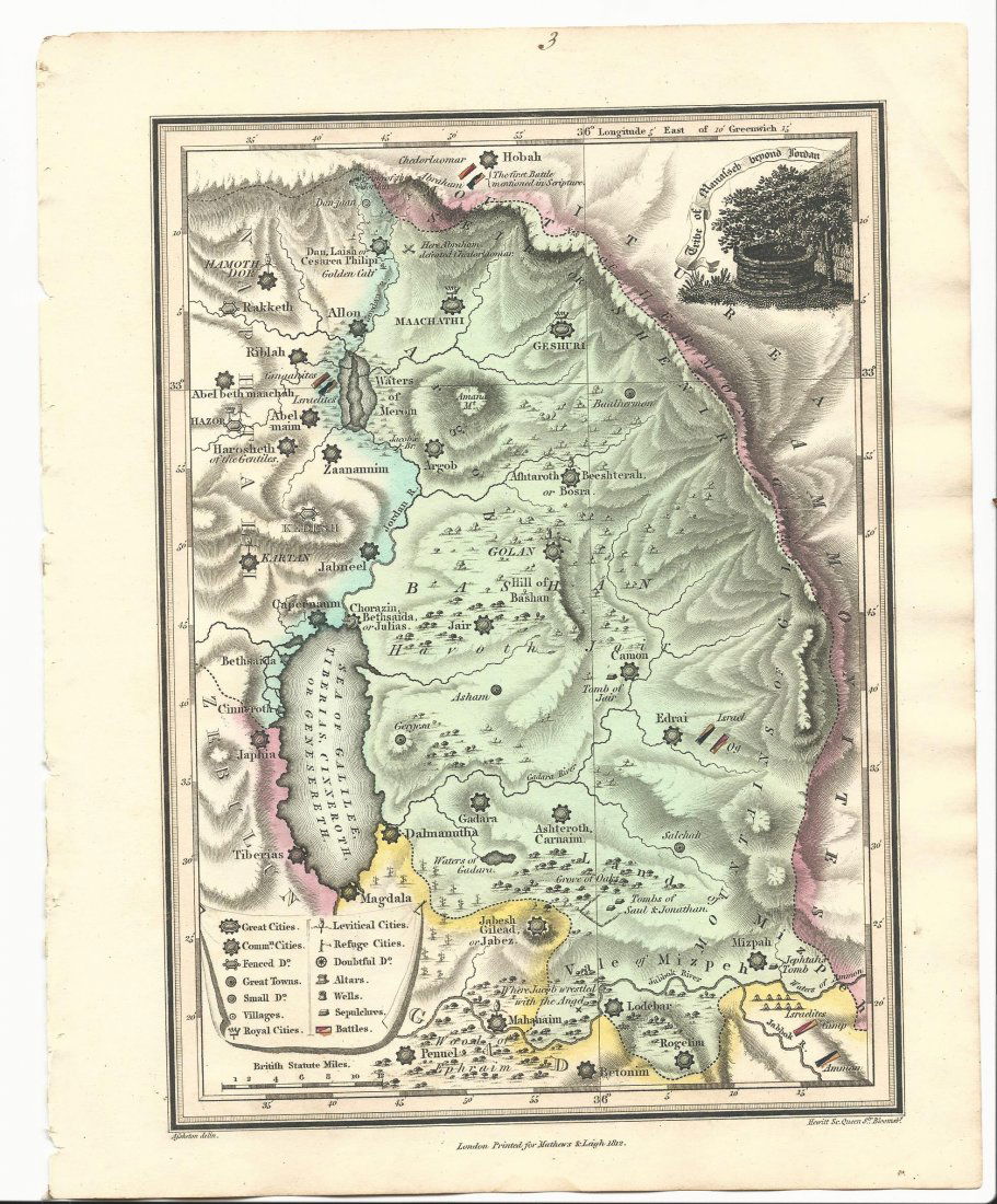 1812 Handcolored Map Tribe of Manasseh Holy Land (1 of 1)