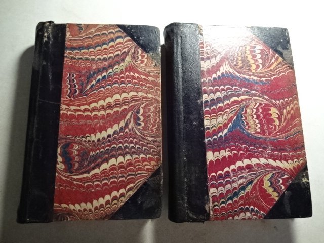1854 Sunny Memories of Foreign Lands (Stowe): “Sunny Memories of Foreign Lands” by Harriet Beecher Stowe. In Two Volumes, printed at Boston by Phillips, Sampson. 326 and 432 pages. Marbled boards with black leather tips, black leather spine w